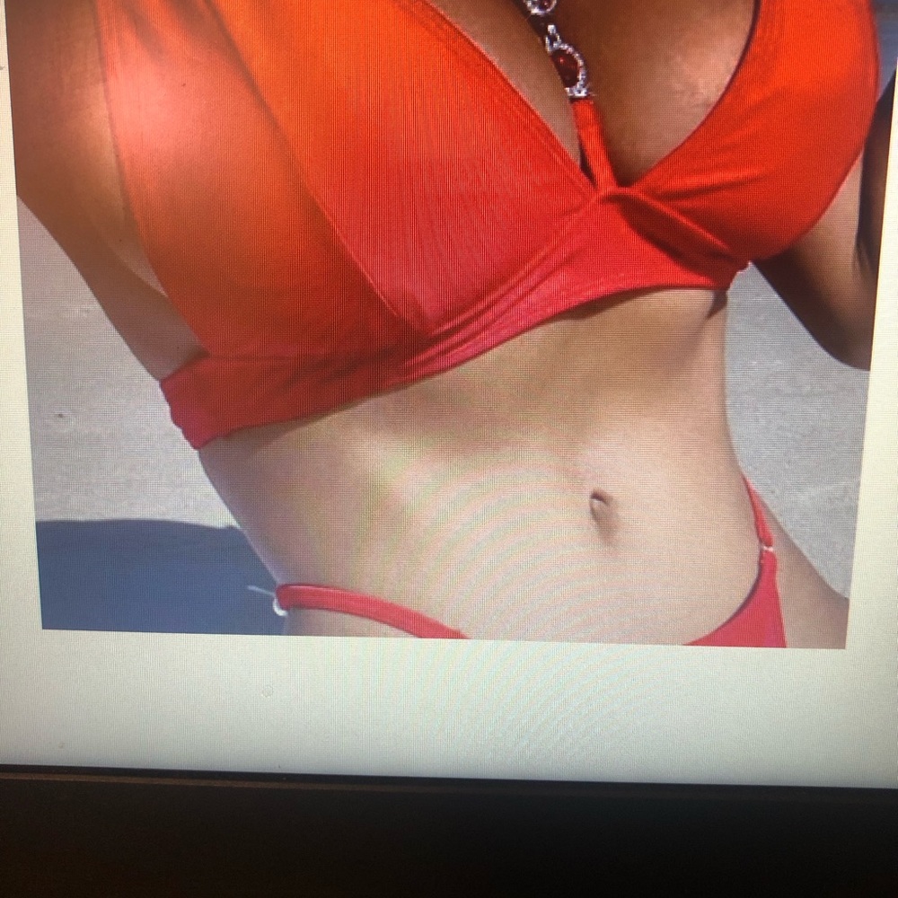 Gem Detail Tied Backless Bikini Top Chain Link Bikini Bottom (Red) Size Medium - Picture 12 of 12